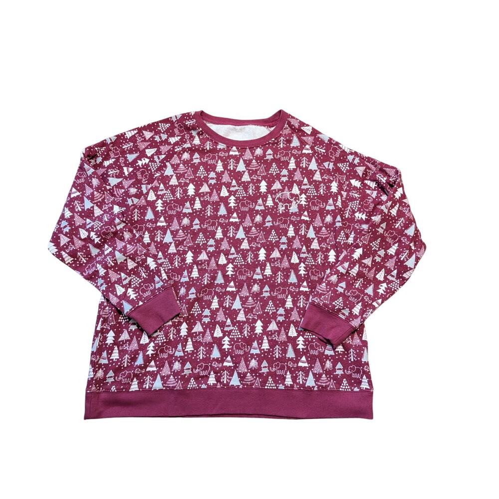 Ivory Ella Women Medium Sweatshirt Burgundy Christmas Tree Elephant French Terry